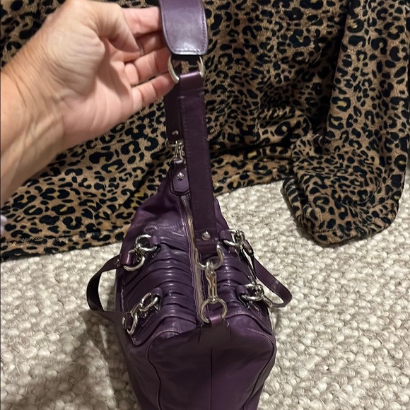Coach Purple Leather Satchel with Silver Accents - Picture 5 of 16